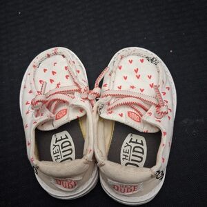 Hey Dude Kids Shoes - White with Red Hearts
